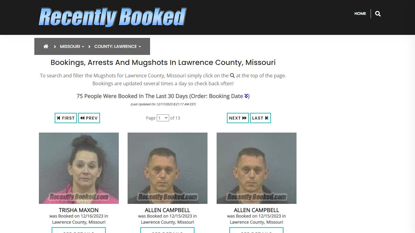 Bookings, Arrests and Mugshots in Lawrence County, Missouri